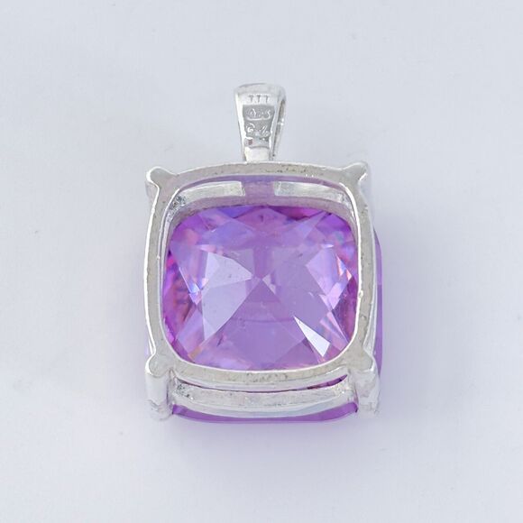Vintage Sterling Silver 925 Purple Cubic Zirconia Pendant - Picture 4 of 7